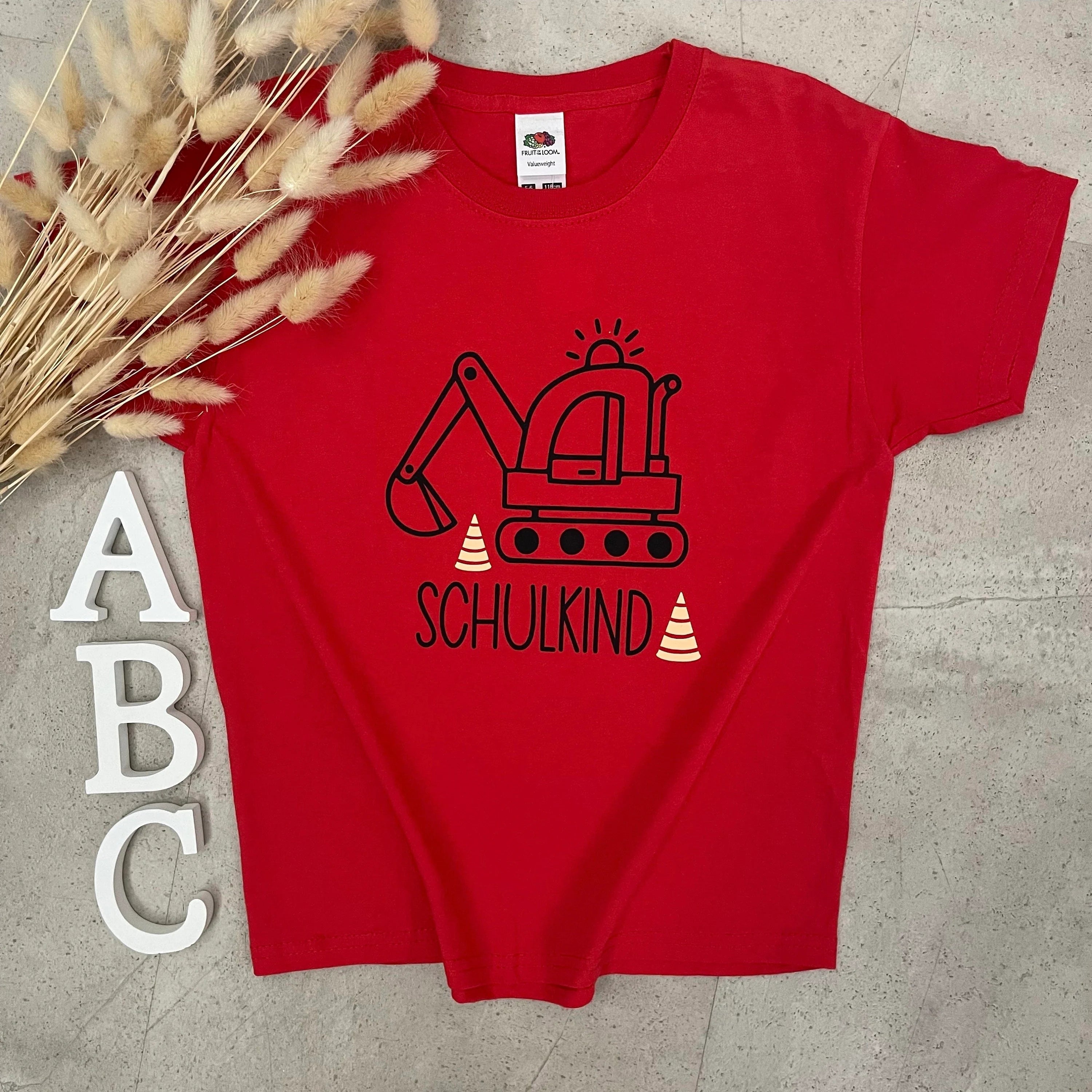 Kinder T-Shirt, Schulkind mit Namen, personalisiert, Einschulung, Schulanfang - Bagger