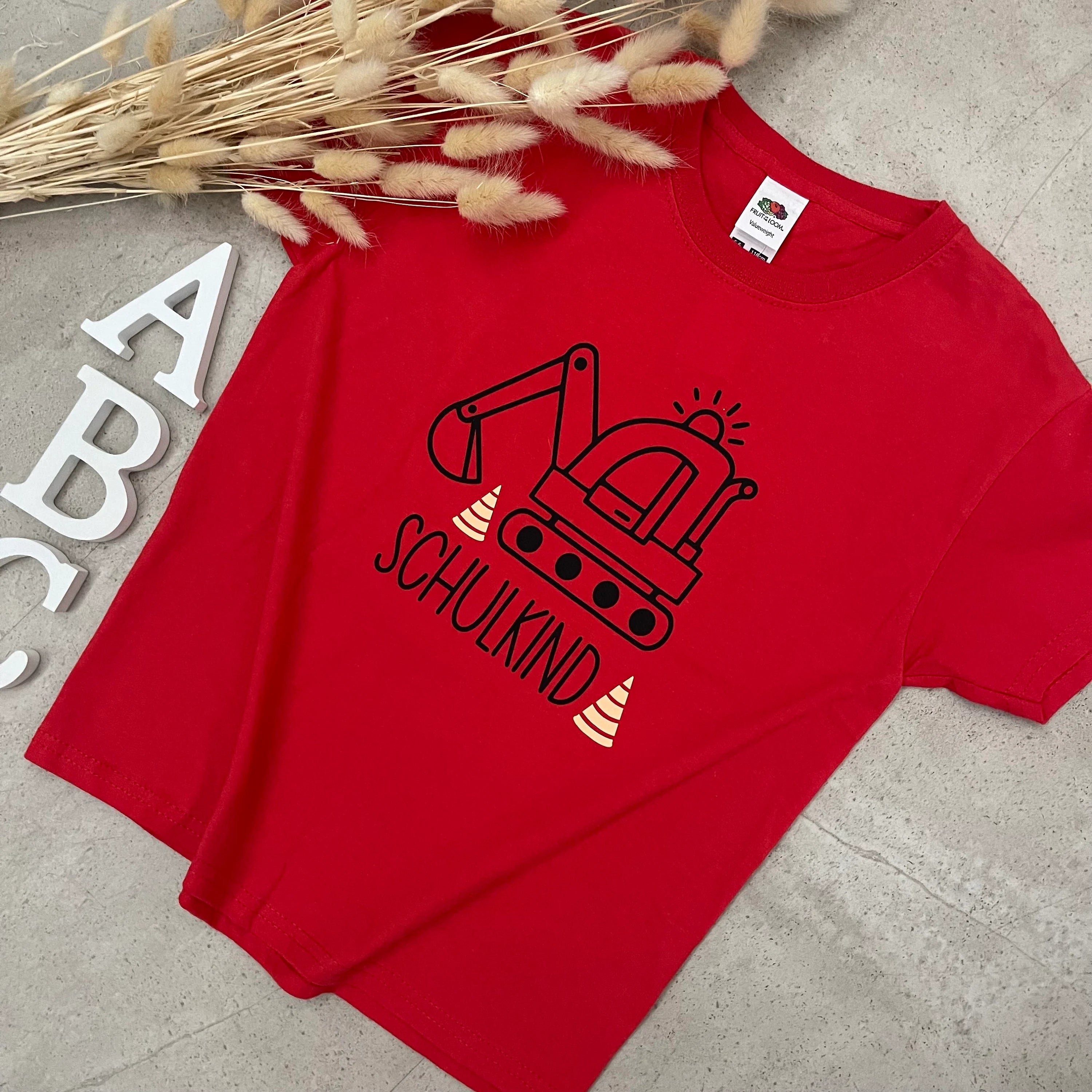 Kinder T-Shirt, Schulkind mit Namen, personalisiert, Einschulung, Schulanfang - Bagger