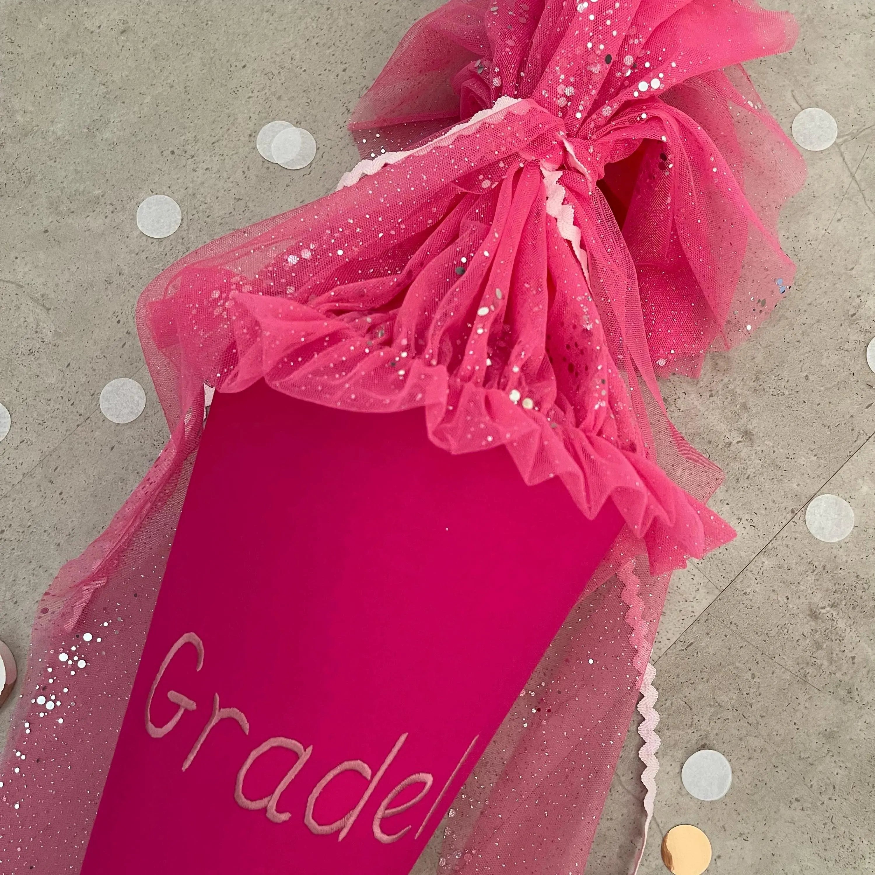 Schultüte Stoff Zuckertüte Einschulung 70cm Handmade - Pink Stern mit Tüllverschluss