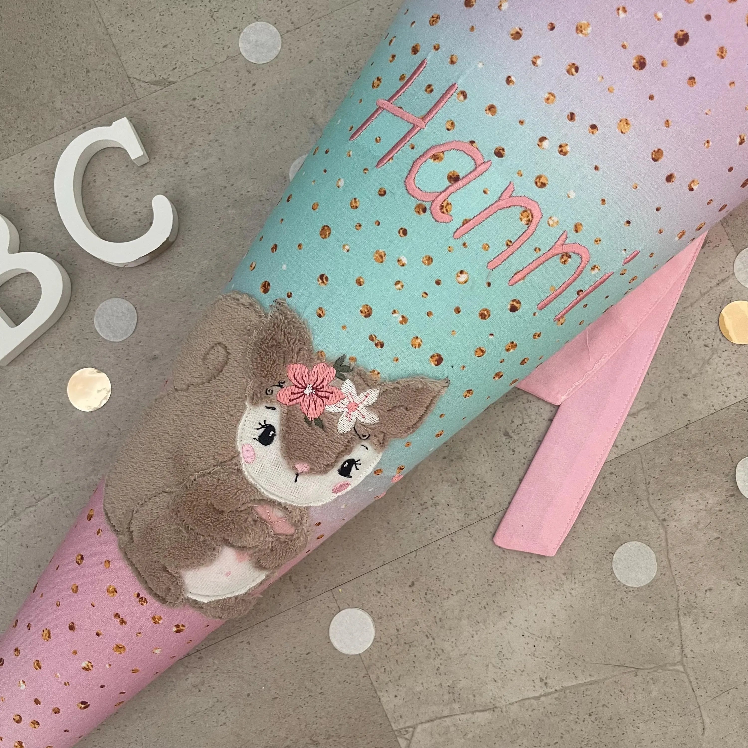 Schultüte Stoff Zuckertüte Einschulung 70cm Handmade - Eichhörnchen boho