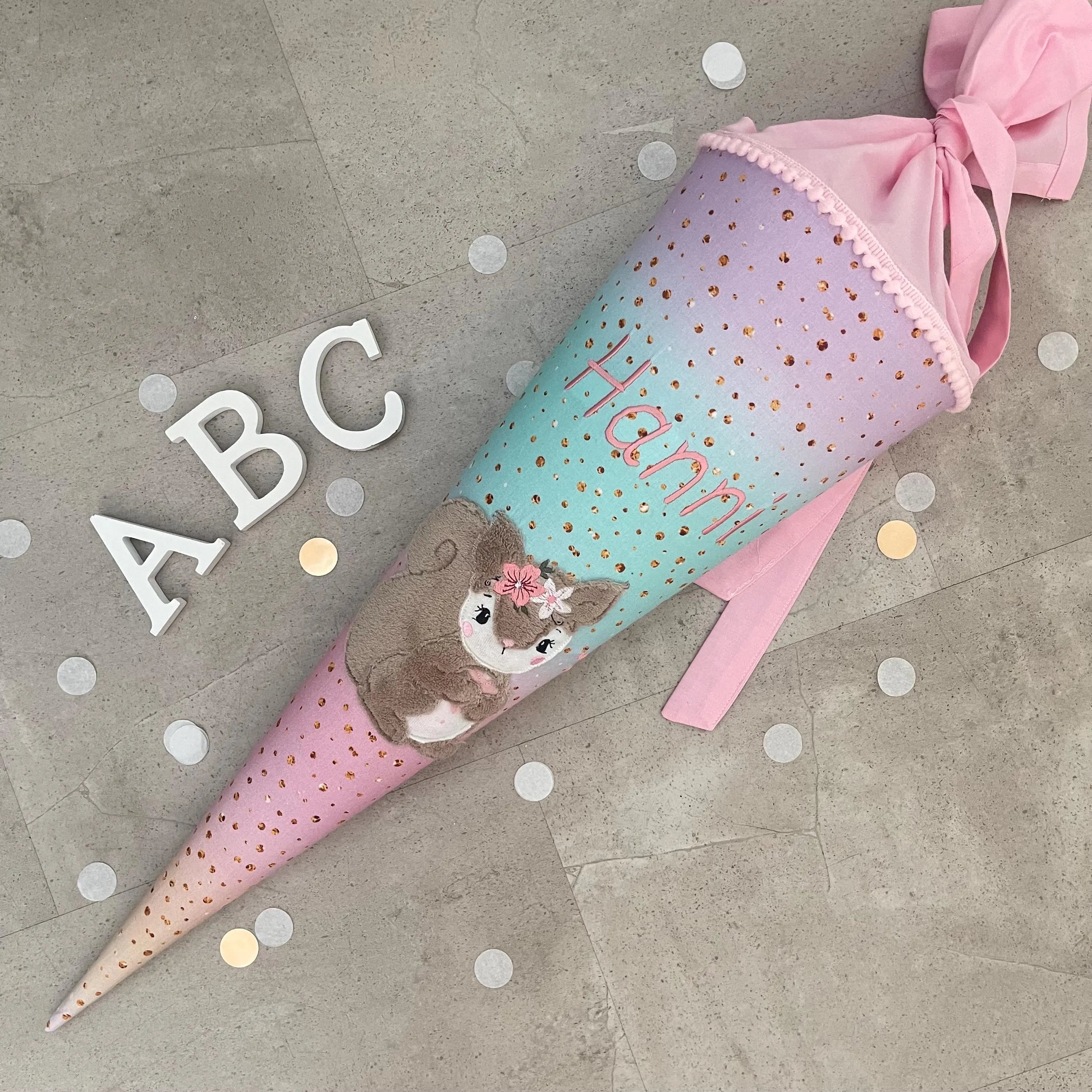 Schultüte Stoff Zuckertüte Einschulung 70cm Handmade - Eichhörnchen boho