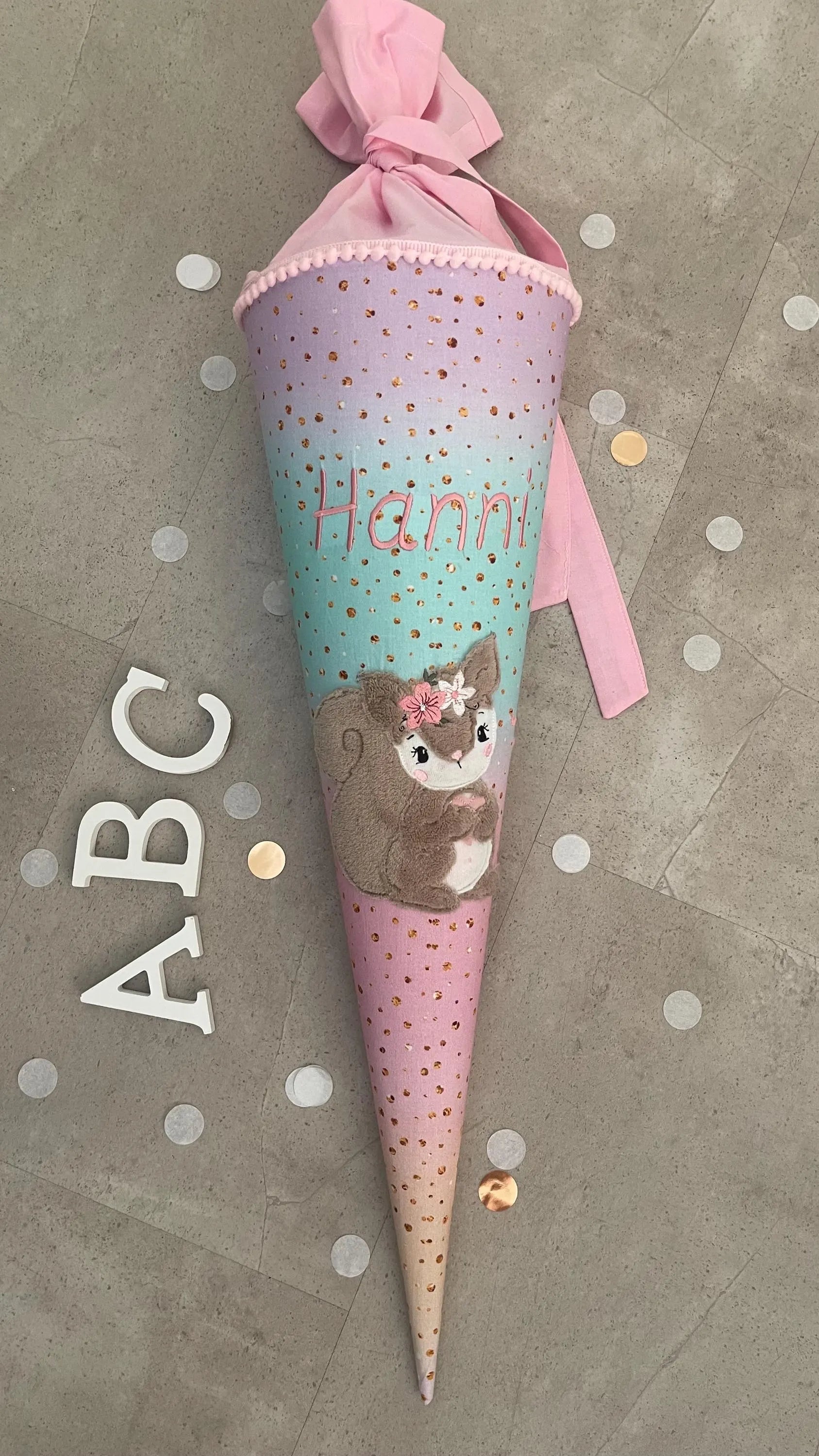 Schultüte Stoff Zuckertüte Einschulung 70cm Handmade - Eichhörnchen boho