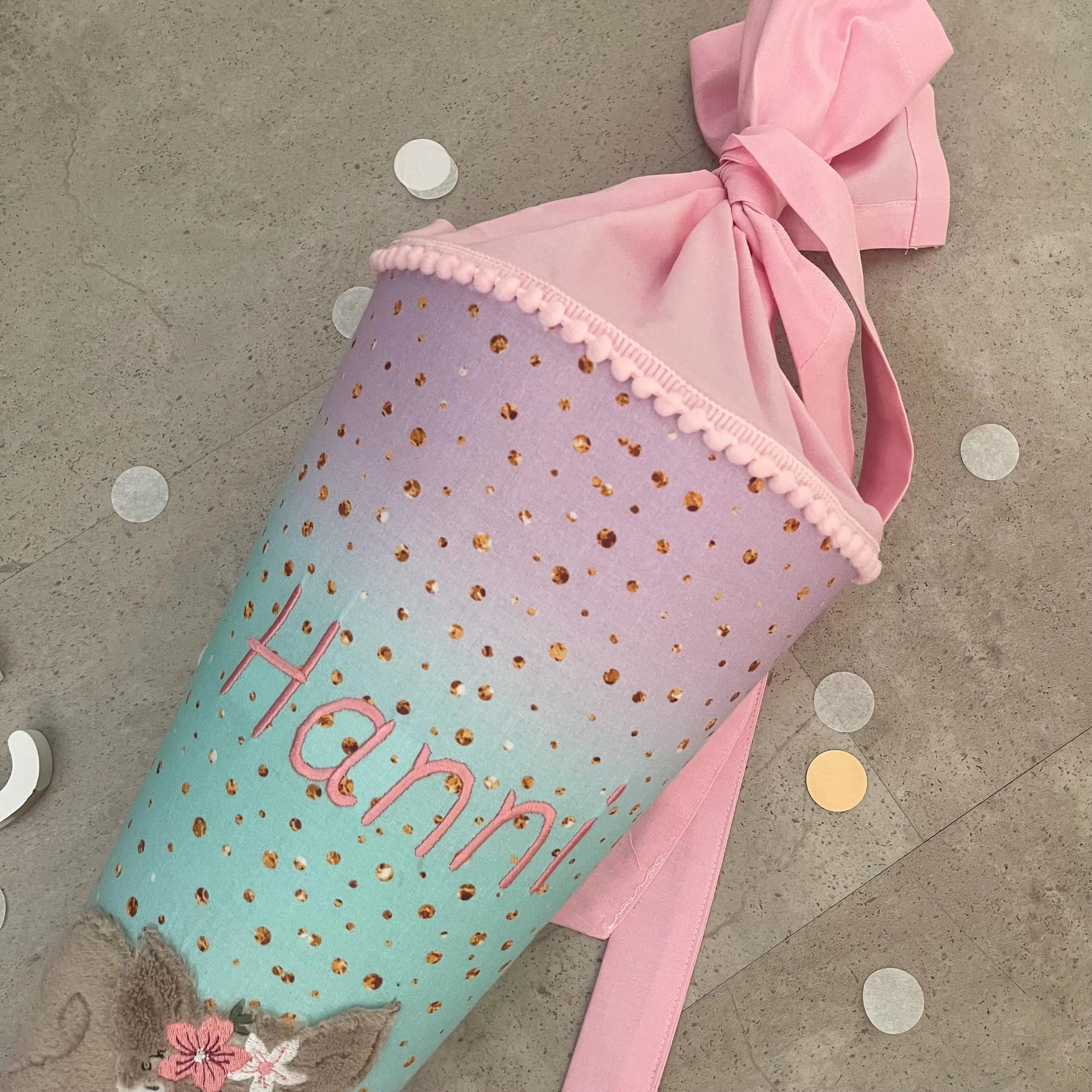 Schultüte Stoff Zuckertüte Einschulung 70cm Handmade - Eichhörnchen boho