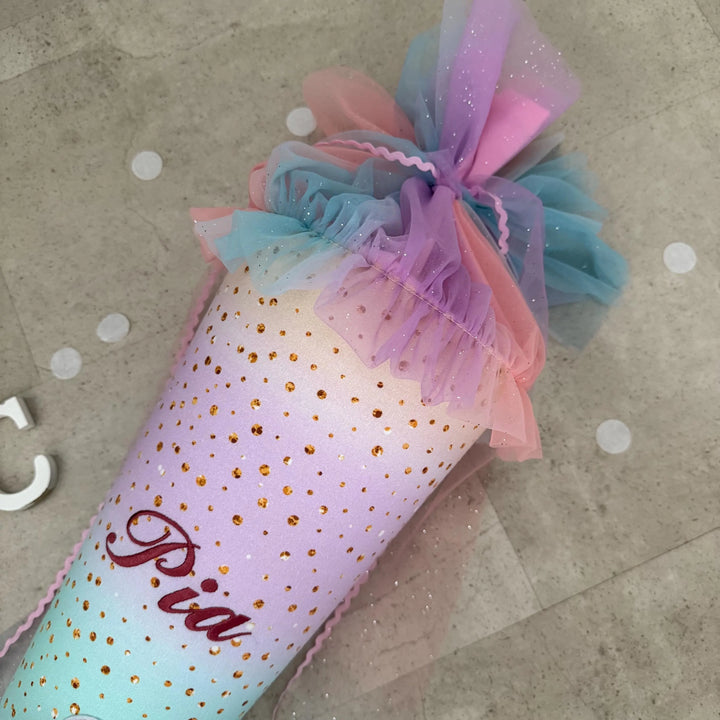 85cm Schultüte Stoff Zuckertüte Einschulung Handmade - Flamingo mit Tüll