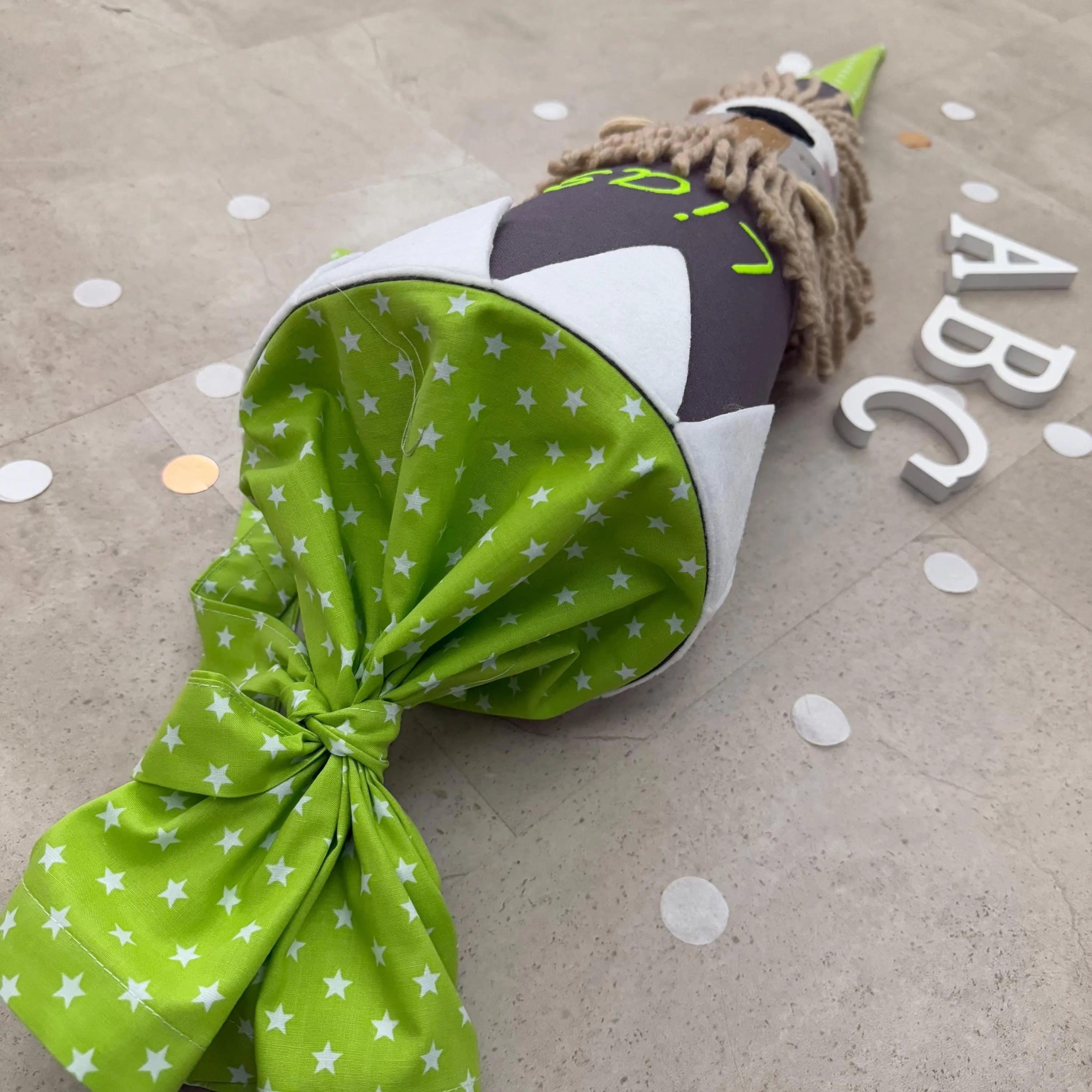 Schultüte Stoff Zuckertüte Einschulung 70cm Handmade - Löwe dunkelgrau