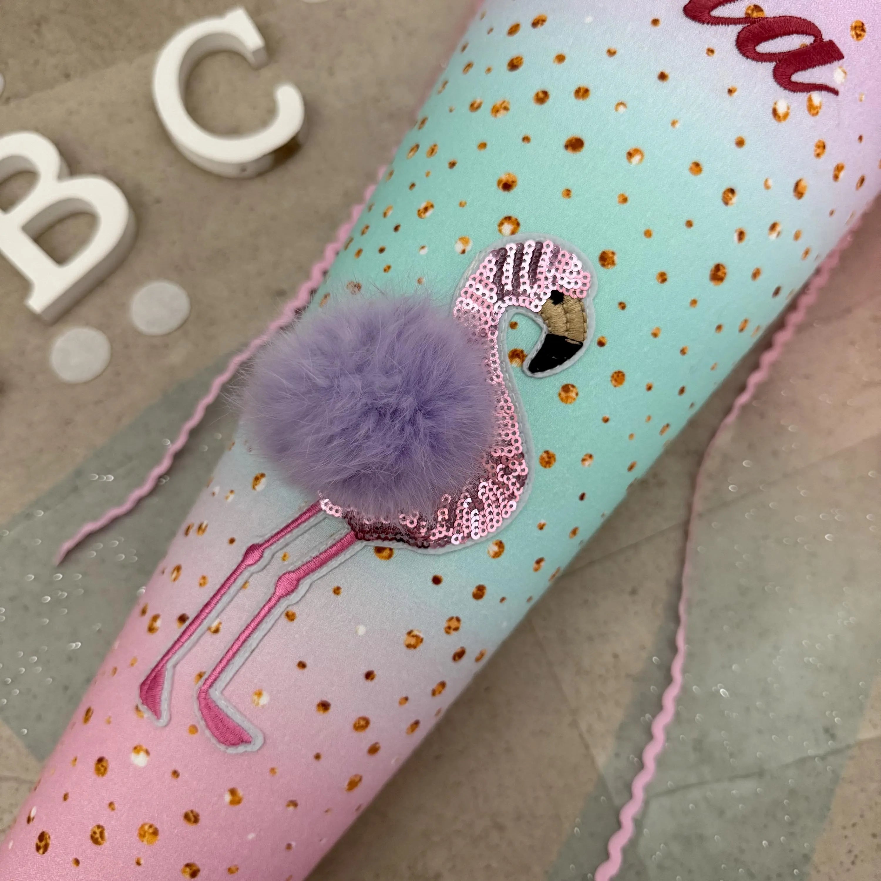 85cm Schultüte Stoff Zuckertüte Einschulung Handmade - Flamingo mit Tüll