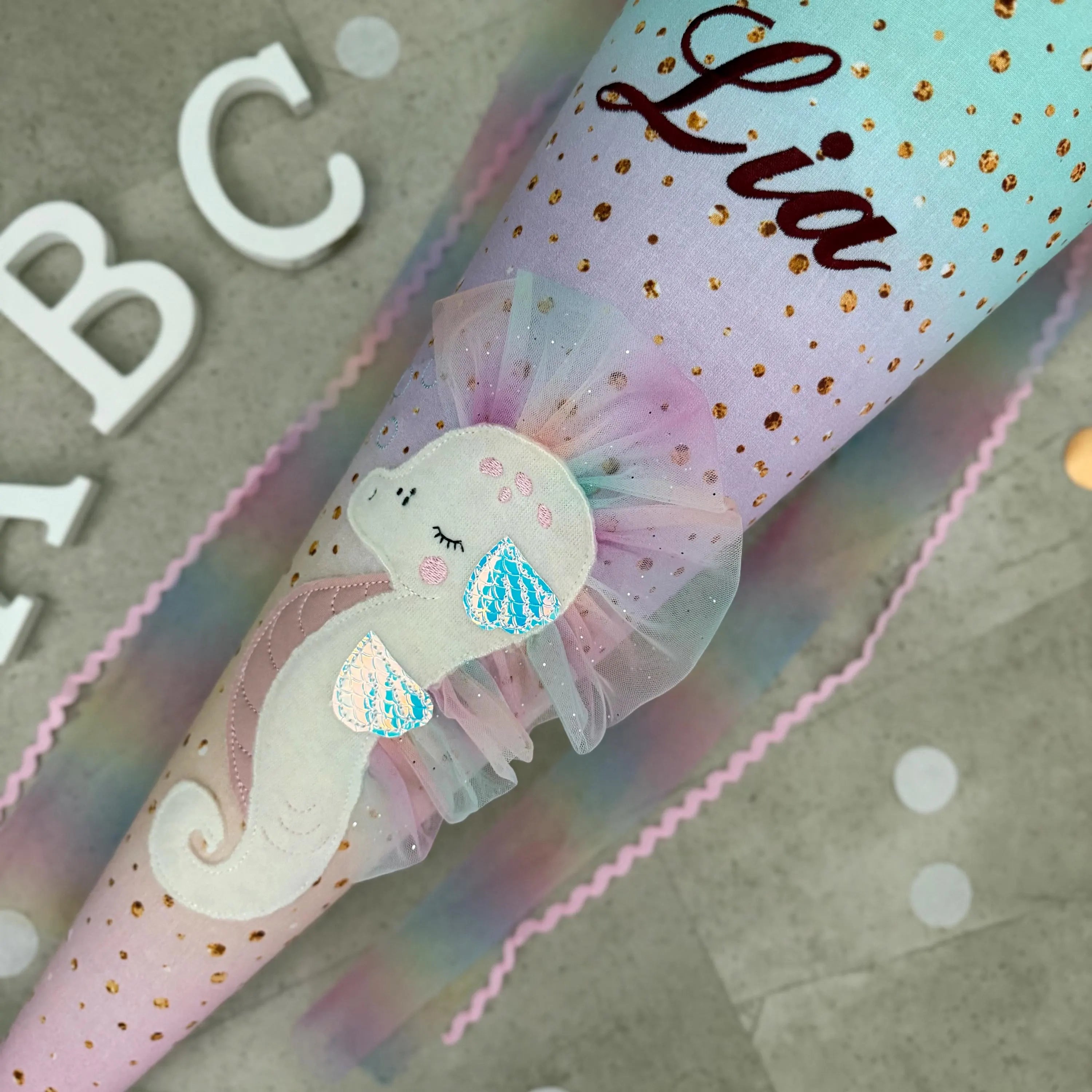 70cm Schultüte Stoff Zuckertüte Einschulung Handmade - Seepferd