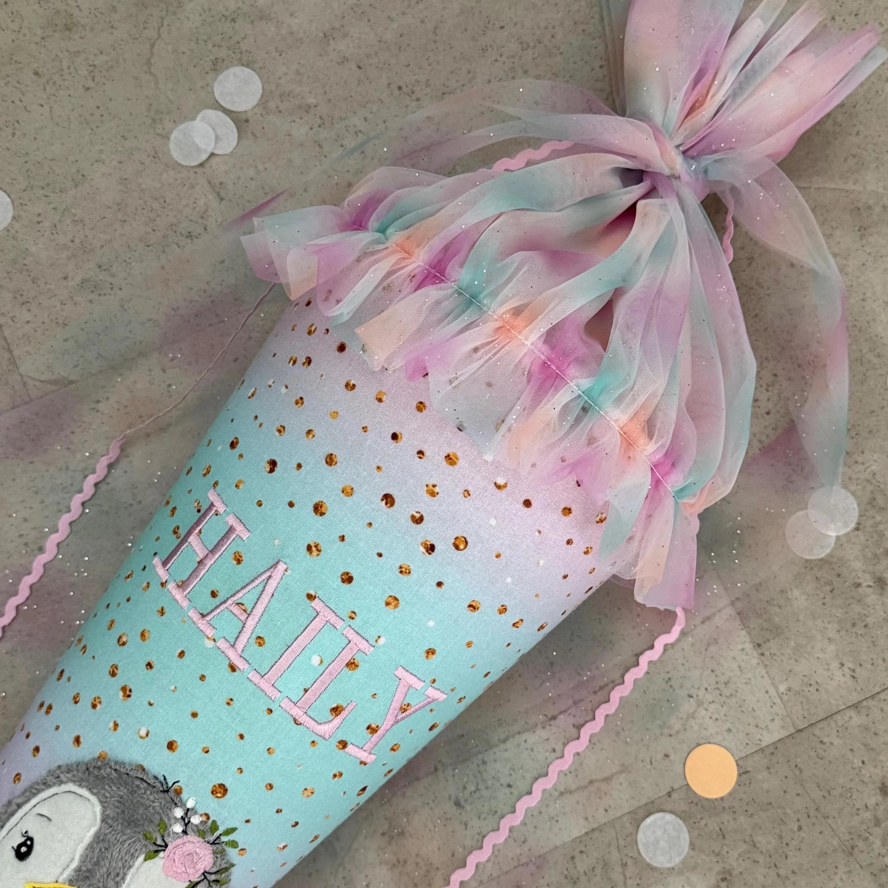 70cm Schultüte Stoff Zuckertüte Einschulung Handmade - Pinguin mit Tüll Verschluss