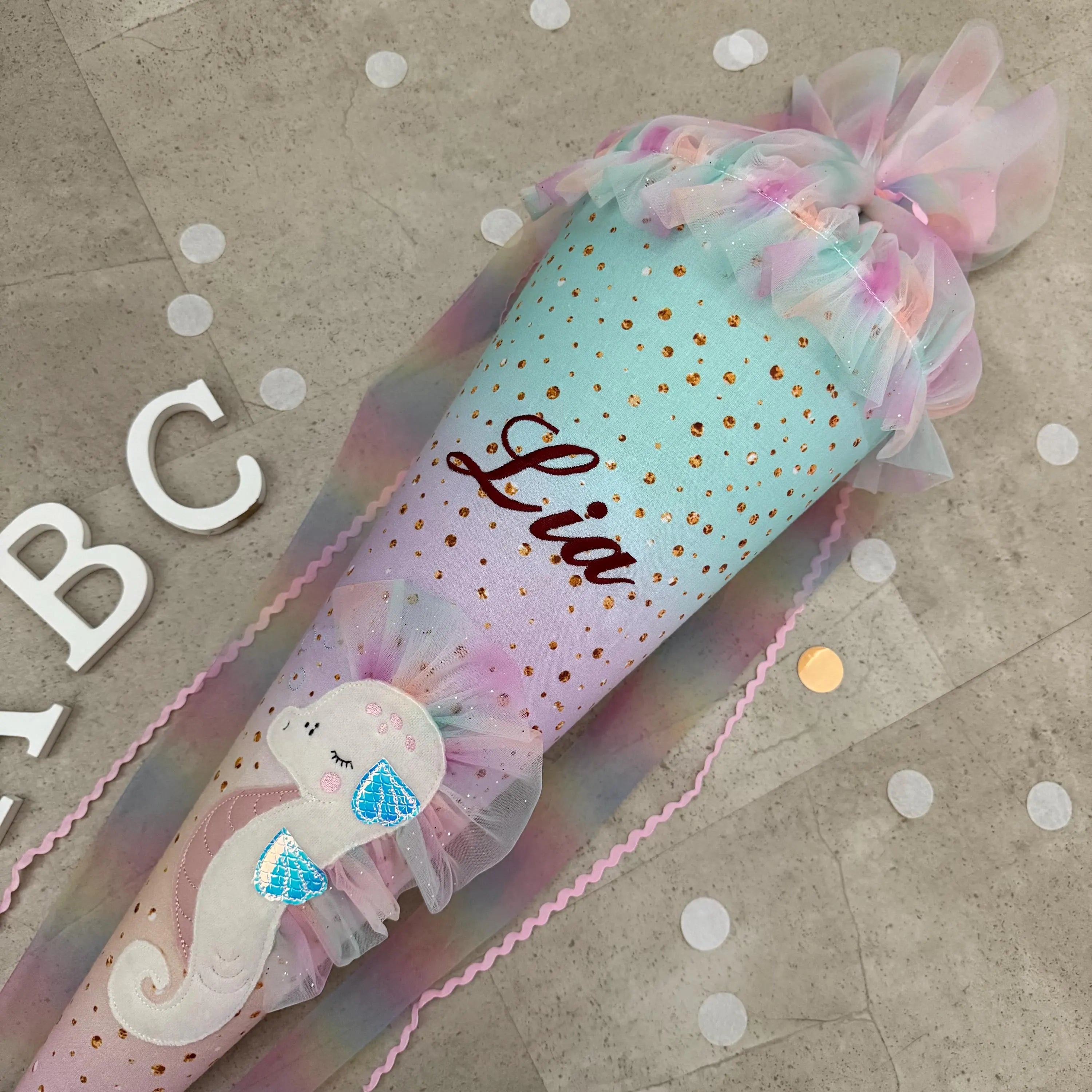 70cm Schultüte Stoff Zuckertüte Einschulung Handmade - Seepferd