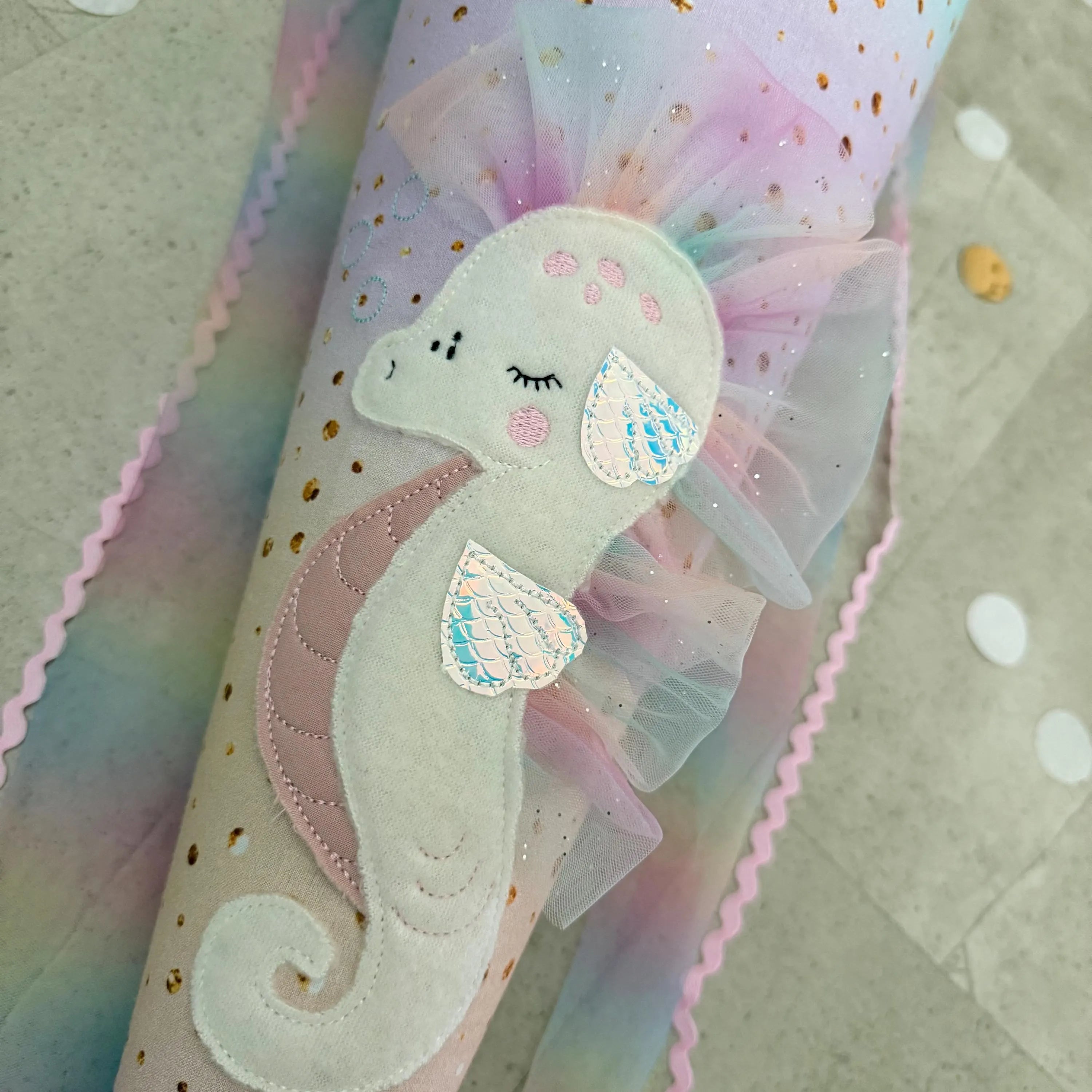 70cm Schultüte Stoff Zuckertüte Einschulung Handmade - Seepferd