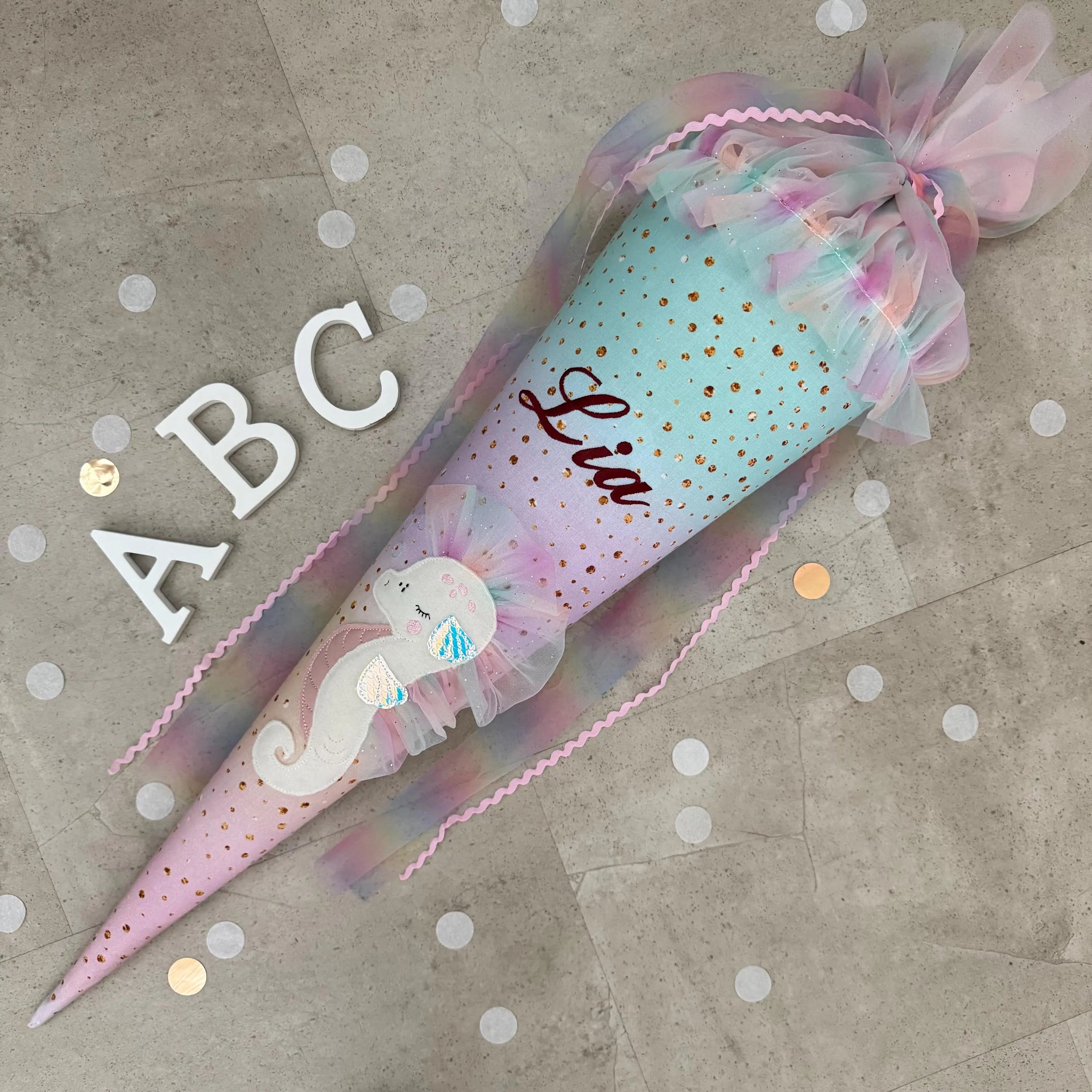 70cm Schultüte Stoff Zuckertüte Einschulung Handmade - Seepferd