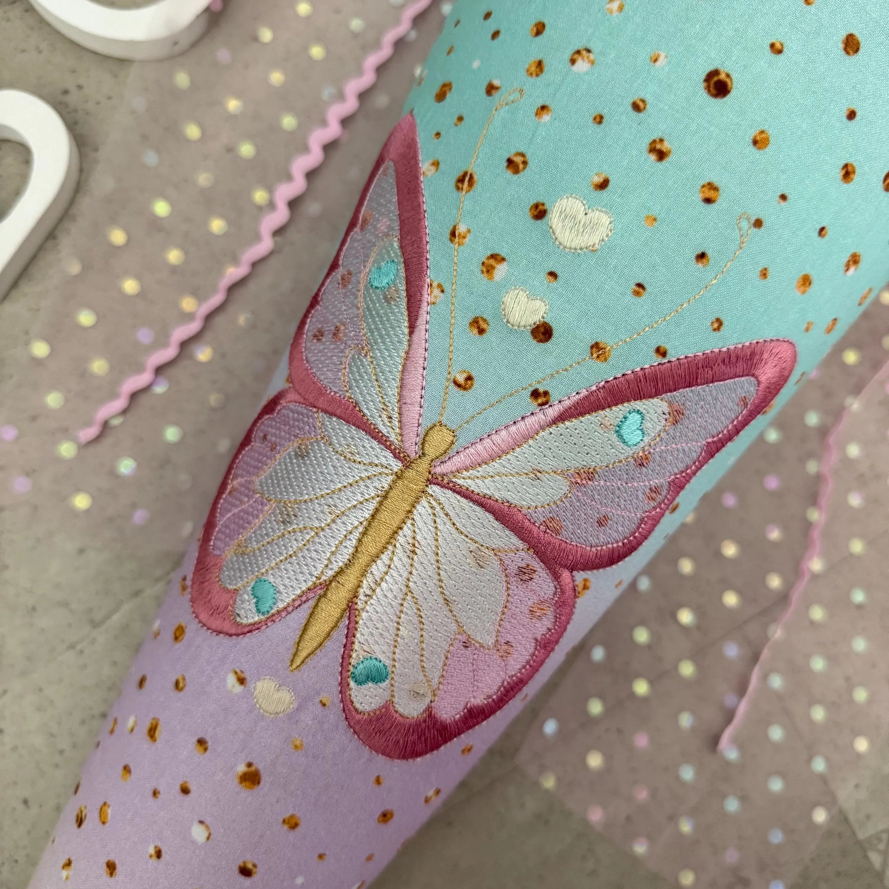 Schultüte Stoff Zuckertüte Einschulung 70cm Handmade - Schmetterling mit Tüll/Organza