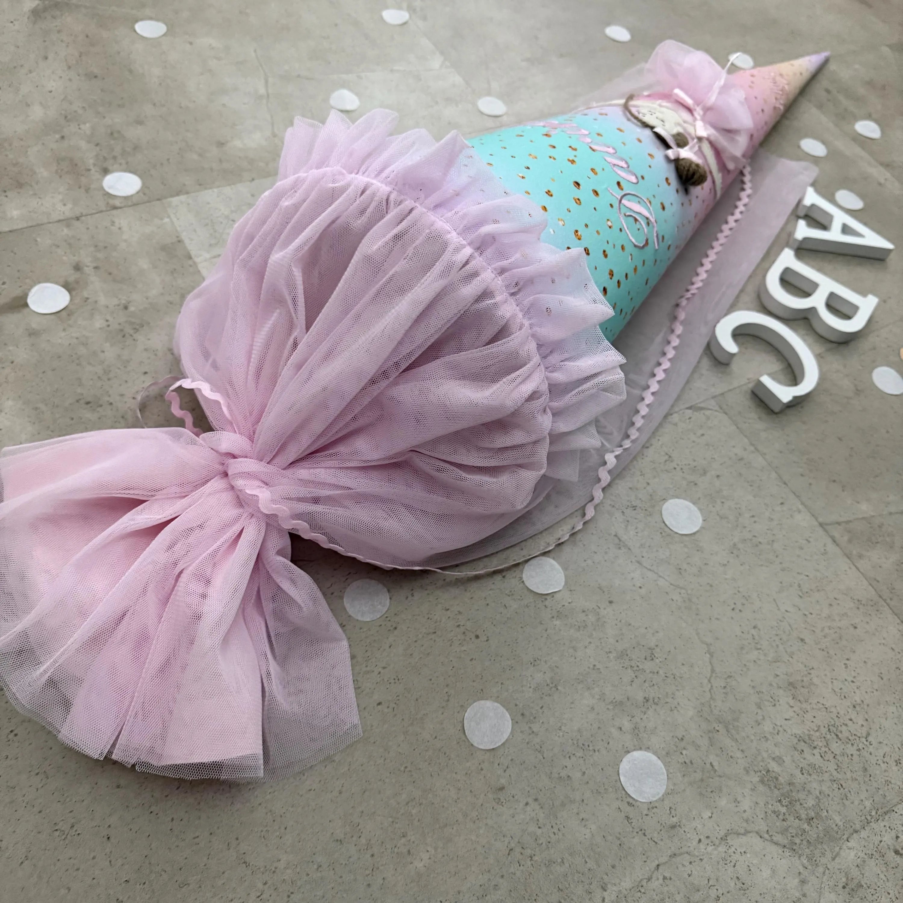 70cm Schultüte Stoff Zuckertüte Einschulung Handmade - Ballerina mit Tüll Verschluss