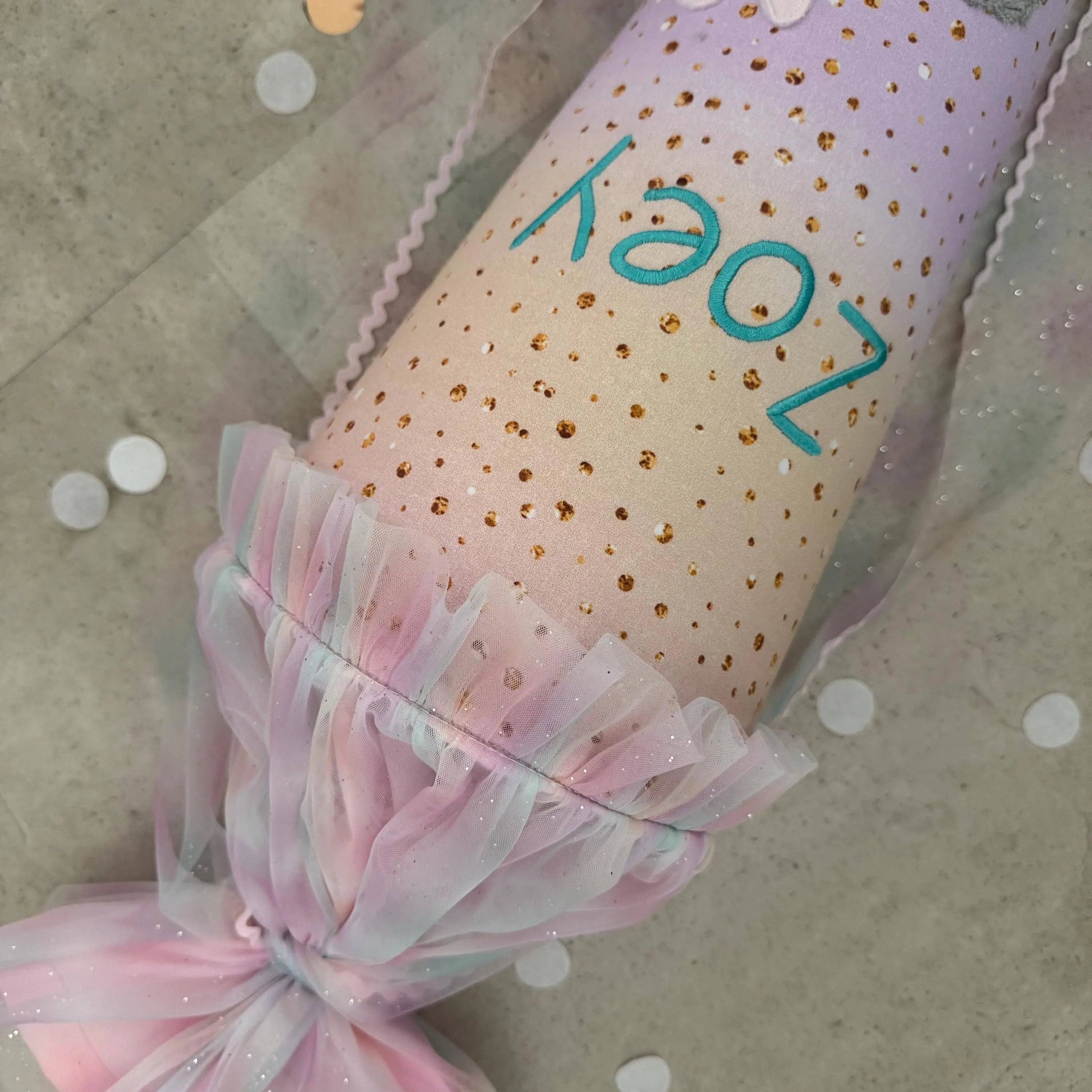 85cm Schultüte Stoff Zuckertüte Einschulung Handmade - Hase mit Tüll Verschluss