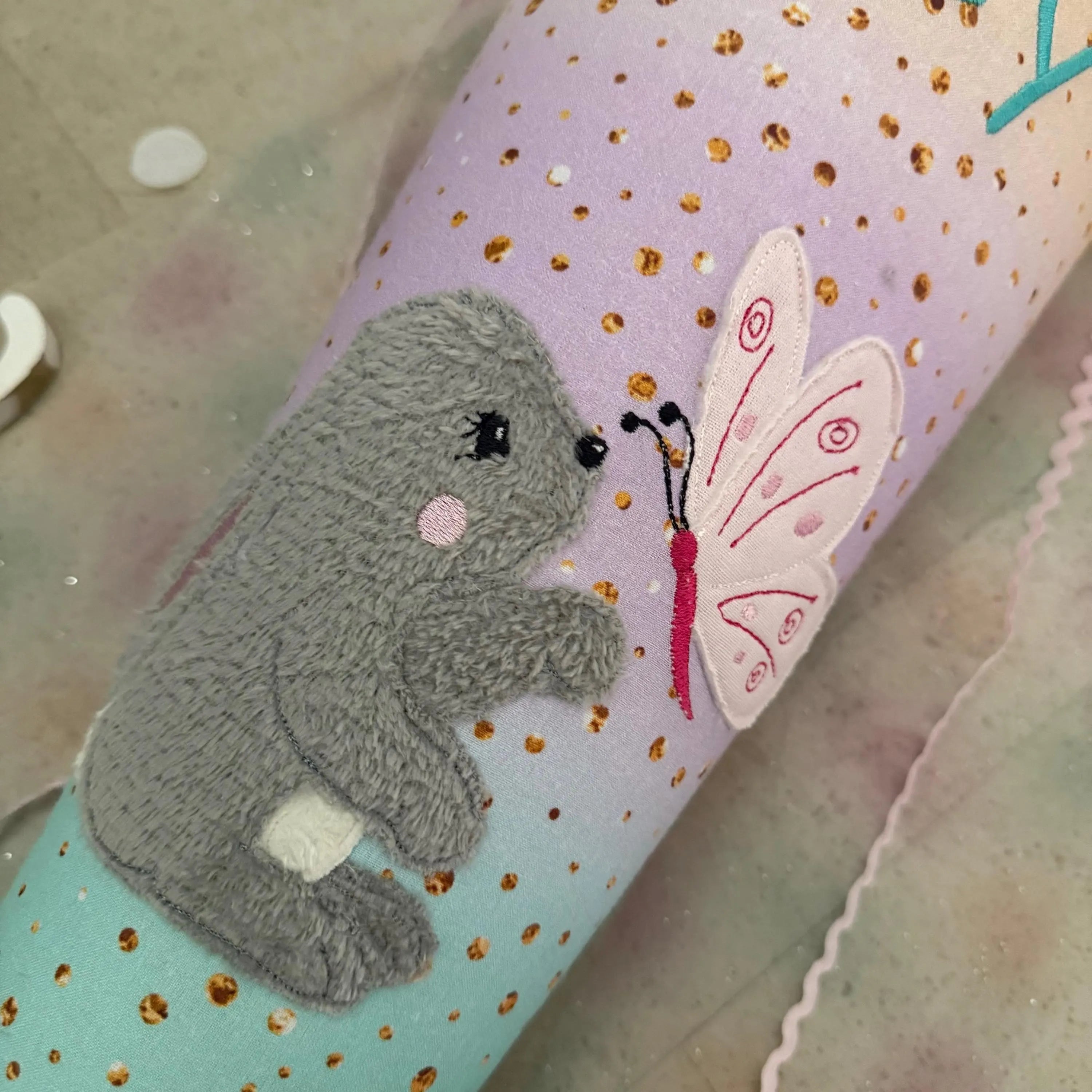 85cm Schultüte Stoff Zuckertüte Einschulung Handmade - Hase mit Tüll Verschluss