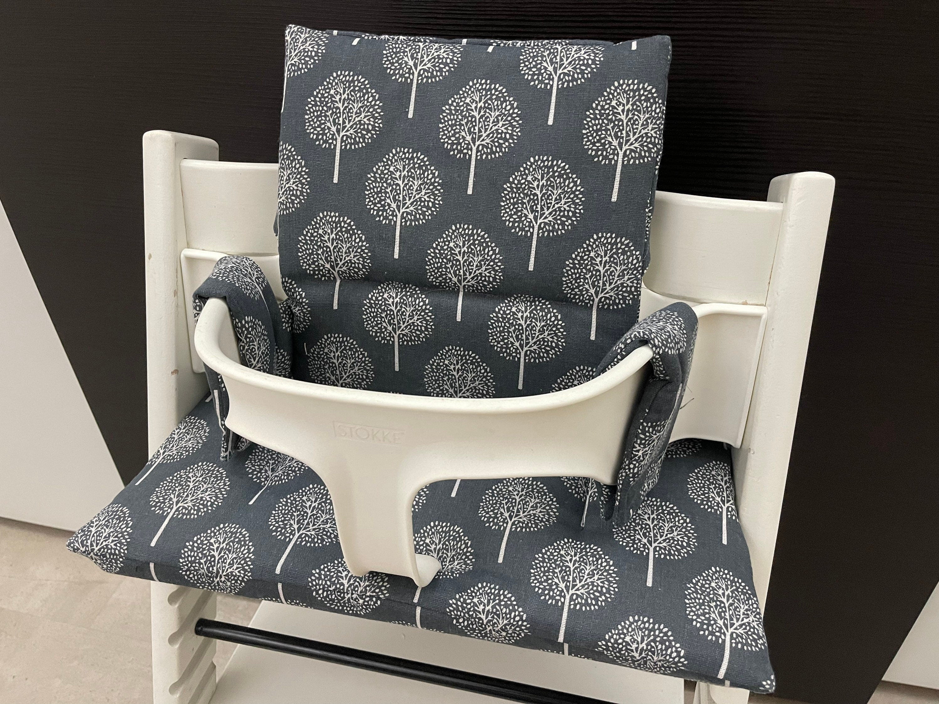 Handgemachtes Sitzkissen Set für den Stokke Tripp Trapp Hochstuhl in Grau mit Baum Motiv, Baumwolle