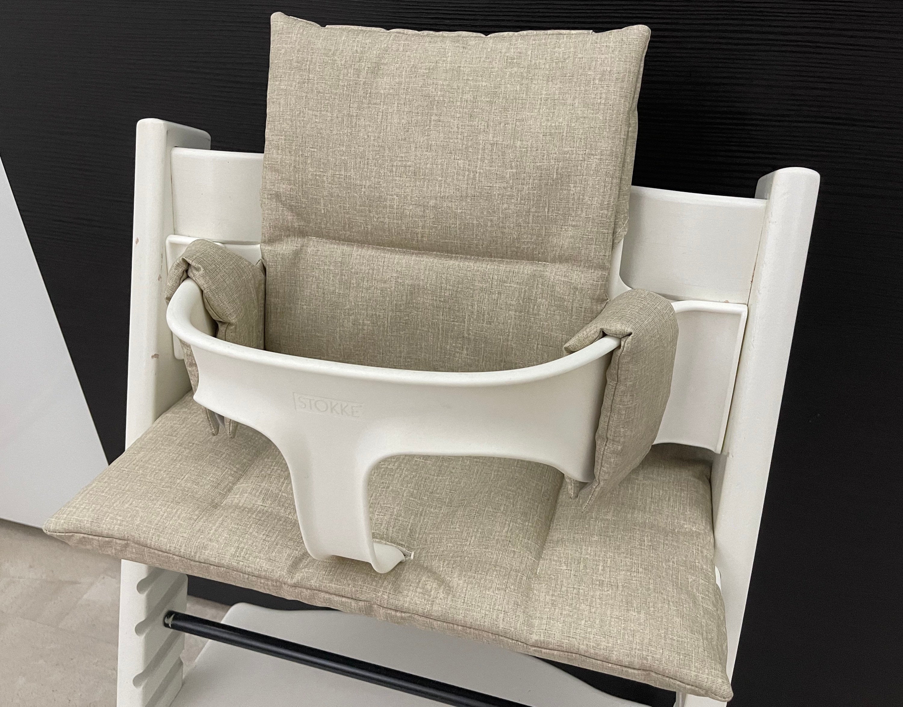 Handgemachtes Sitzkissen Set für den Stokke Tripp Trapp Hochstuhl in meliertem Beige, abwaschbares Material
