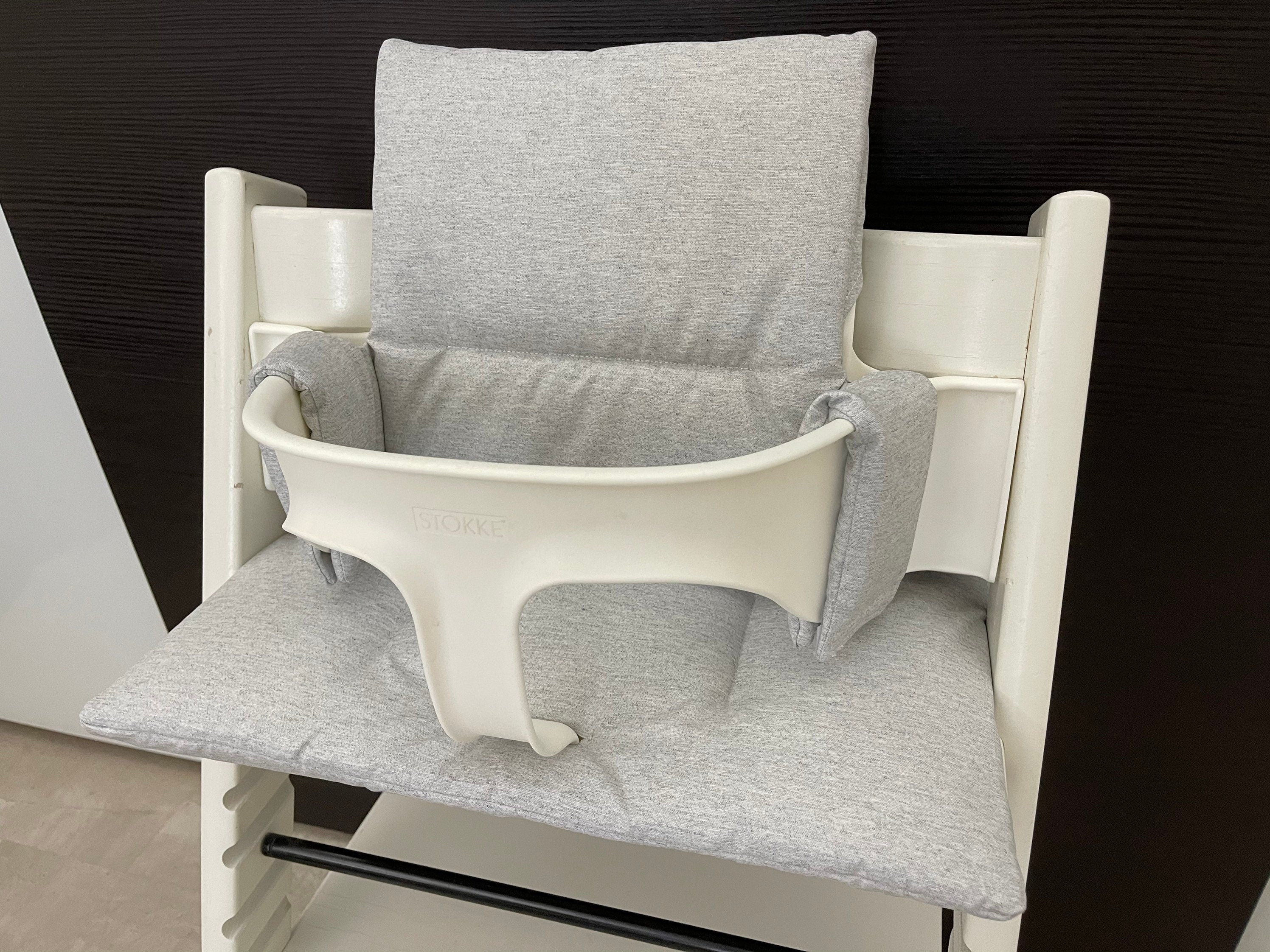 Handgemachtes Sitzkissen Set für den Stokke Tripp Trapp Hochstuhl in meliertem Hellgrau, abwaschbares Material